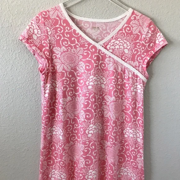 Garnet Hill Long Floral Asian Wrap L Organic Cotton Cap Sleeve Nightgown Pink - Picture 3 of 9